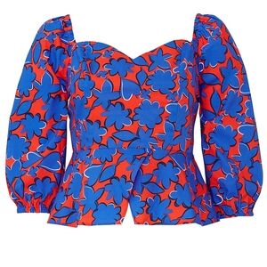 Eloquii Floral Blouse Size 24 Blue Red